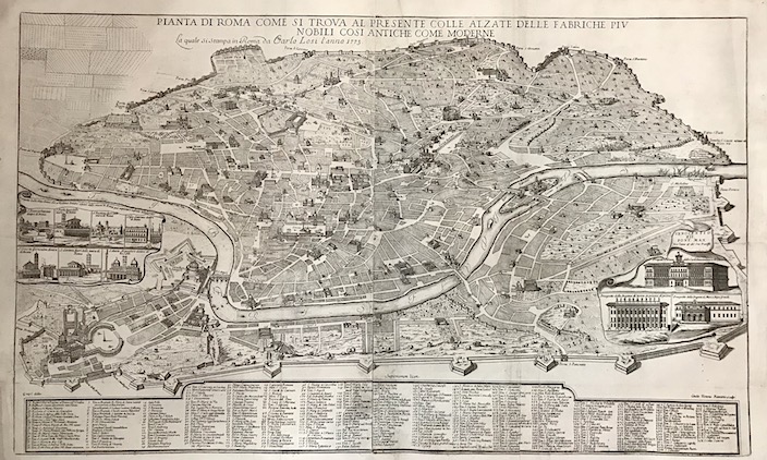 Cruyl Lievin (1634-1720 ca.) Pianta di Roma come si trova al presente colle alzate delle fabriche più nobili così antiche come moderne 1773 Roma
